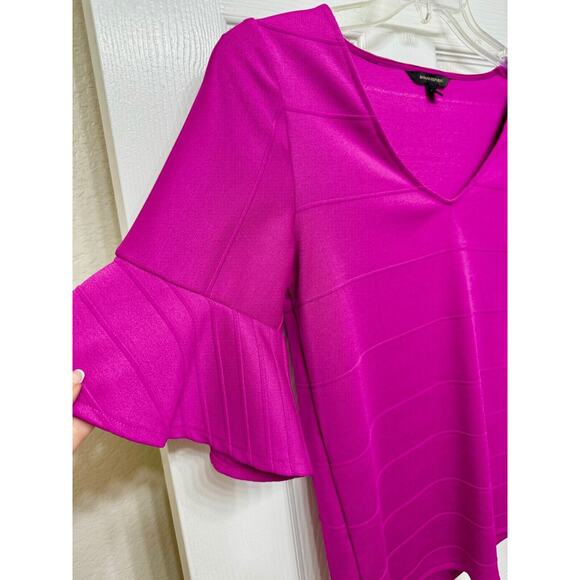 Banana Republic Bright Pink w. Textured Stripes, Ruffle 3/4 Sleeve Blouse - Sm - Picture 3 of 9